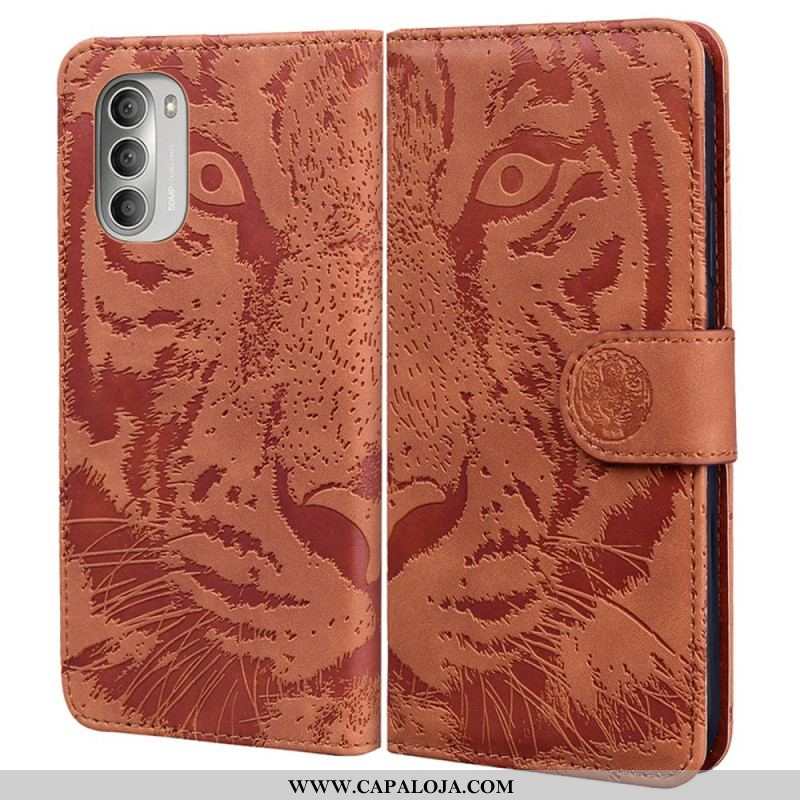 Capa Folio Para Moto G51 5G Estampa Cara De Tigre