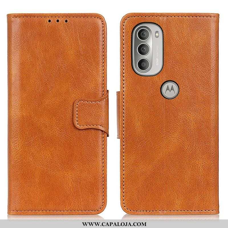 Capa Folio Para Moto G51 5G Fecho Reversível Efeito Couro