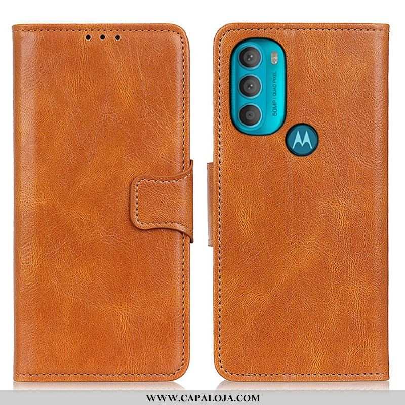 Capa Folio Para Moto G71 5G Fecho Reversível Efeito Couro