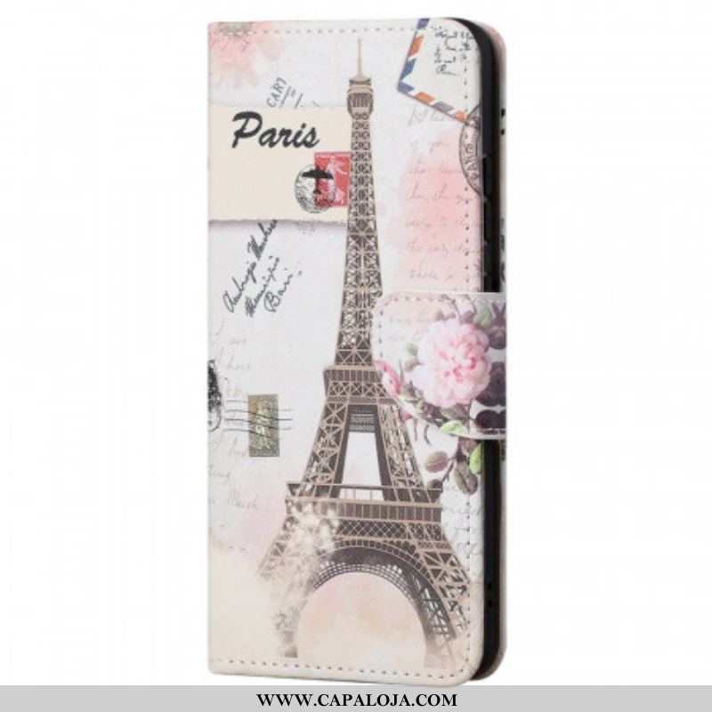 Capa Folio Para Moto G71 5G Torre Eiffel Retrô