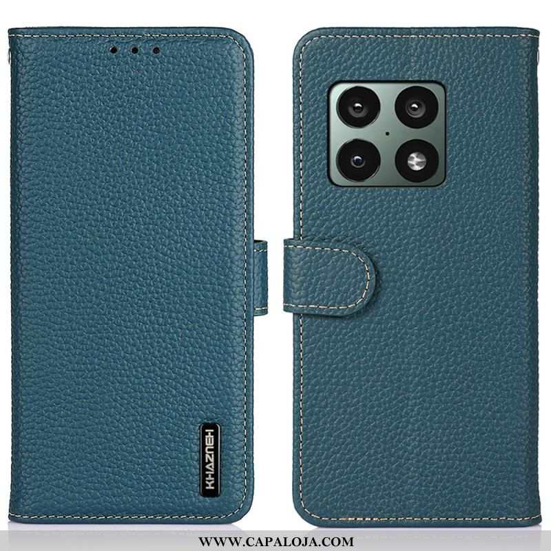 Capa Folio Para OnePlus 10 Pro 5G Couro Genuíno Khazneh Litchi