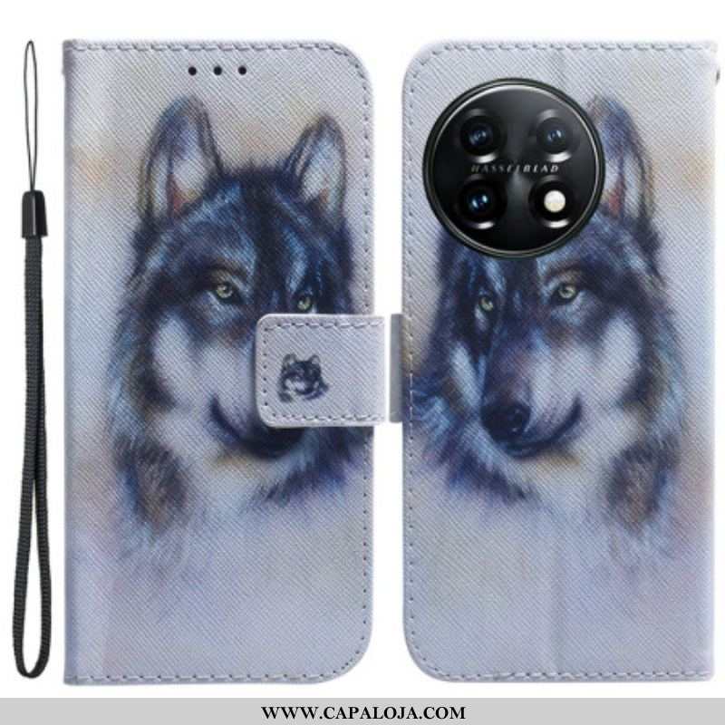 Capa Folio Para OnePlus 11 5G Cachorro Aquarela