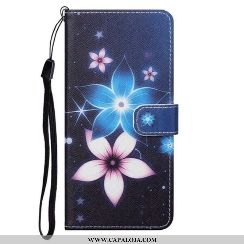 Capa Folio Para OnePlus Nord 2 5G De Cordão Flores De Cinta Lunar