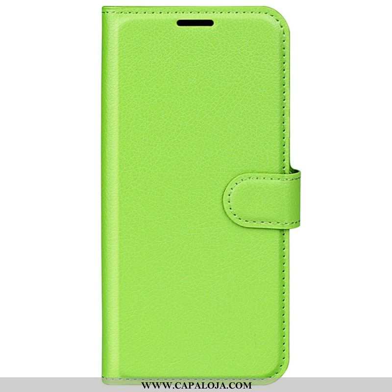 Capa Folio Para OnePlus Nord 2T 5G Couro Sintético De Lichia Clássico