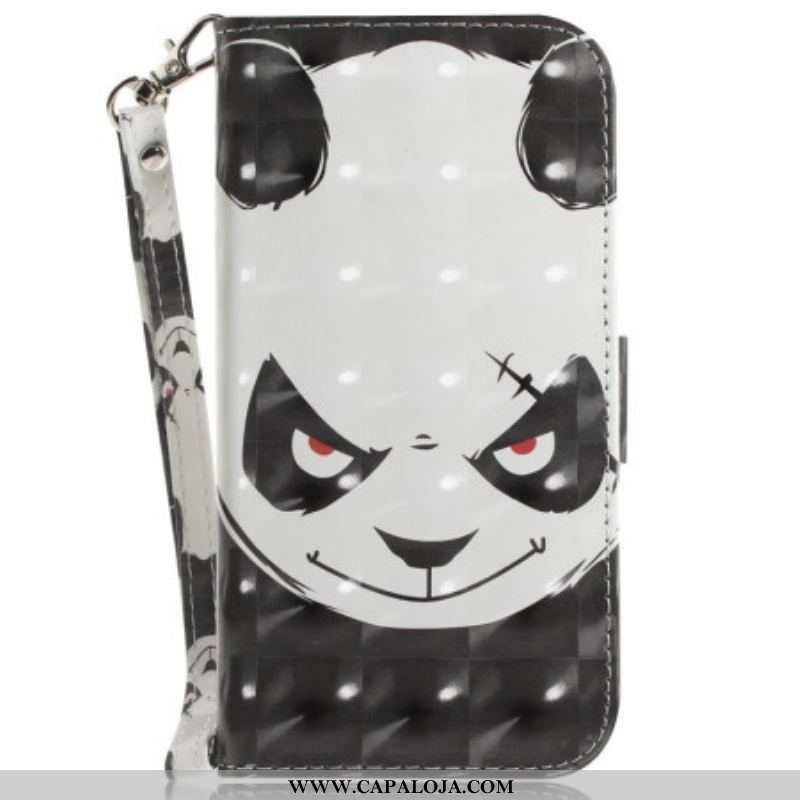 Capa Folio Para OnePlus Nord 2T 5G De Cordão Panda Irritado Com Cordão