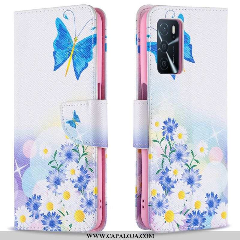 Capa Folio Para Oppo A16 / A16s Borboletas E Flores Pintadas