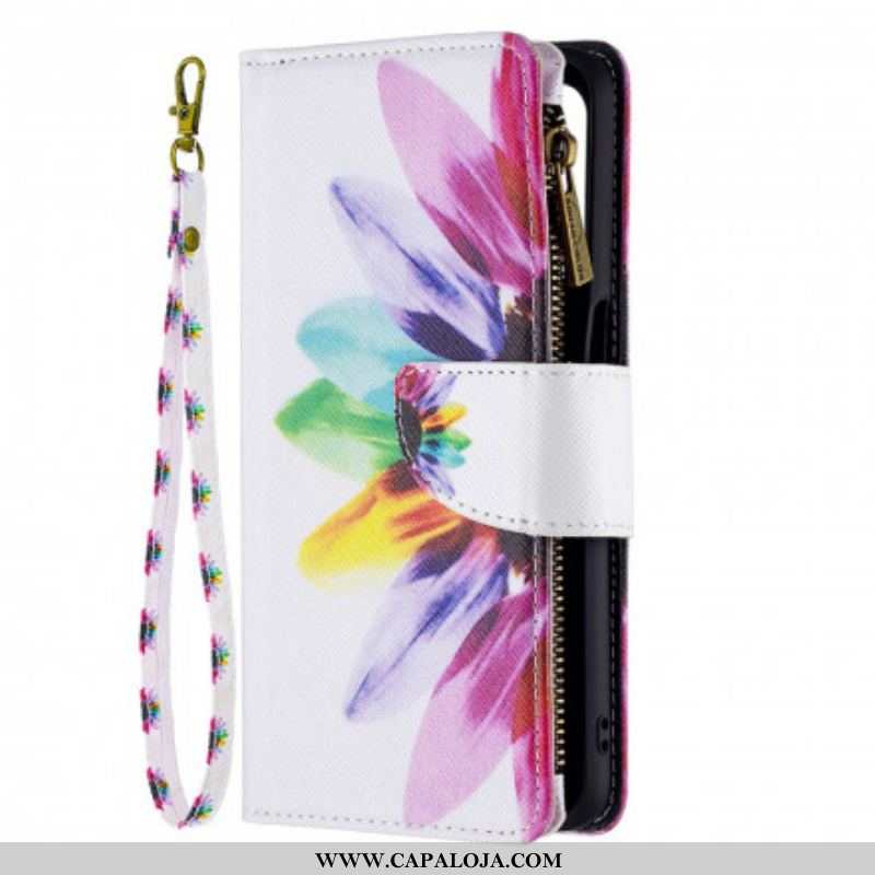 Capa Folio Para Oppo A54 5G / A74 5G Bolso Com Zíper Flor