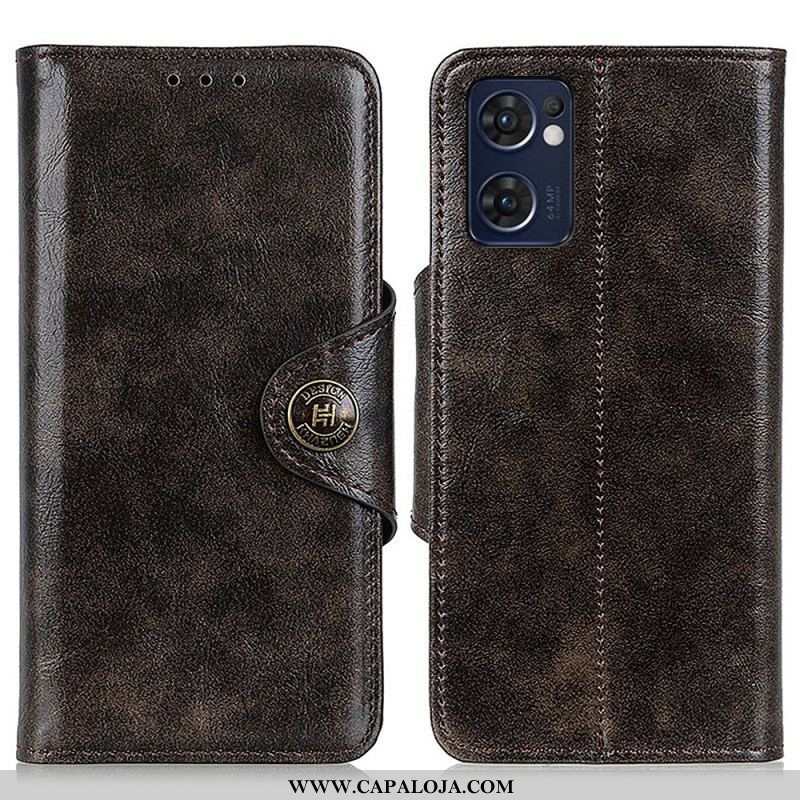 Capa Folio Para Oppo Find X5 Lite Botão Envernizado Imitação De Couro Khazneh