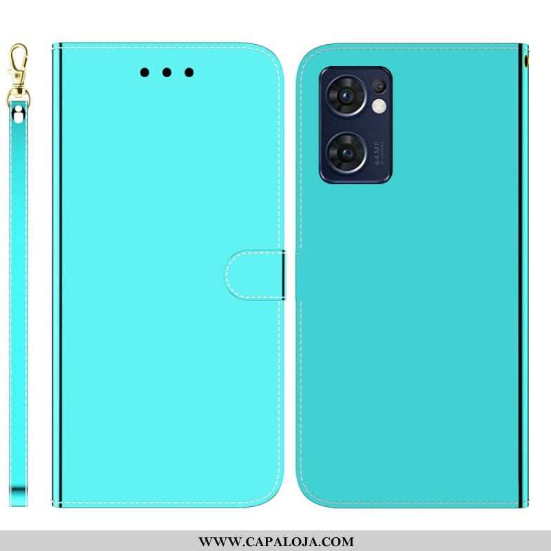 Capa Folio Para Oppo Find X5 Lite Capa De Espelho De Couro Sintético