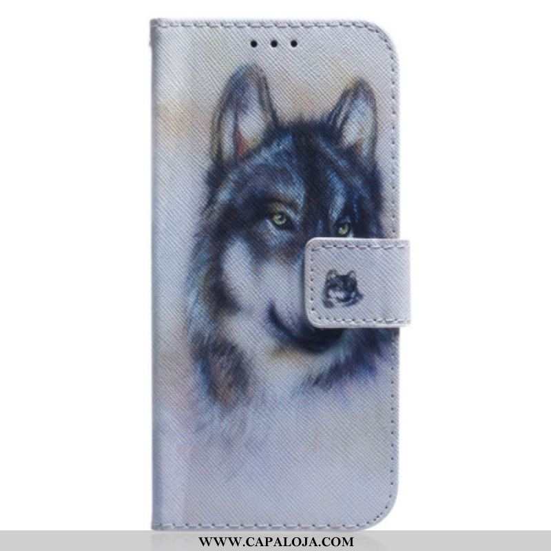 Capa Folio Para Oppo Reno 8 Cachorro Em Aquarela Com Cordão