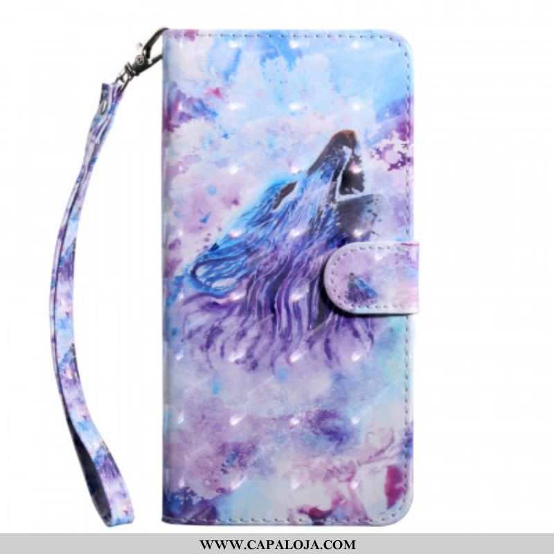 Capa Folio Para Samsung Galaxy A13 5G / A04s Aquarela Lobo