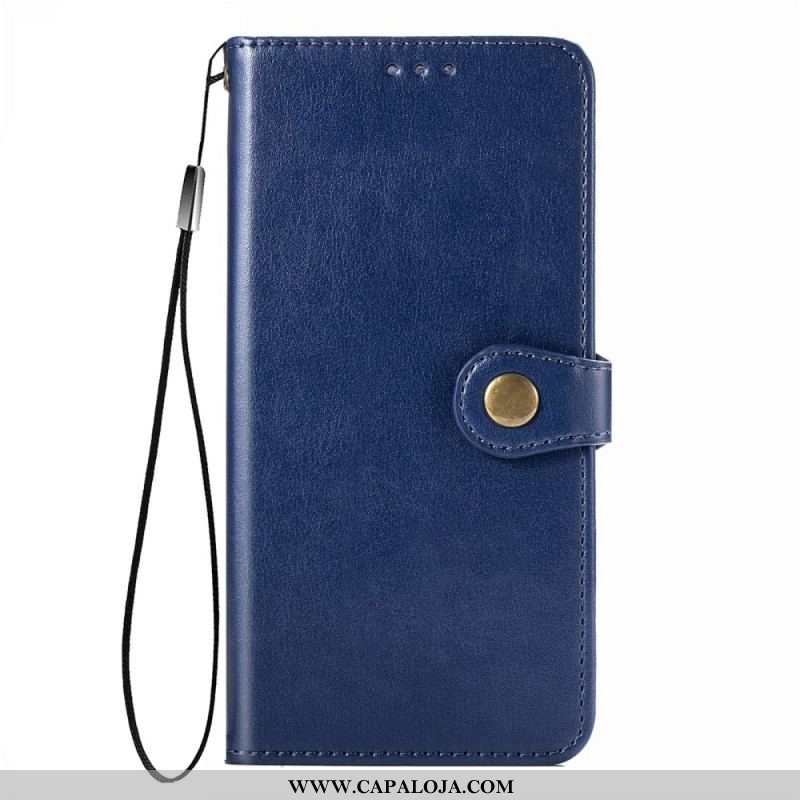 Capa Folio Para Samsung Galaxy A13 Couro Falso E Fecho Vintage