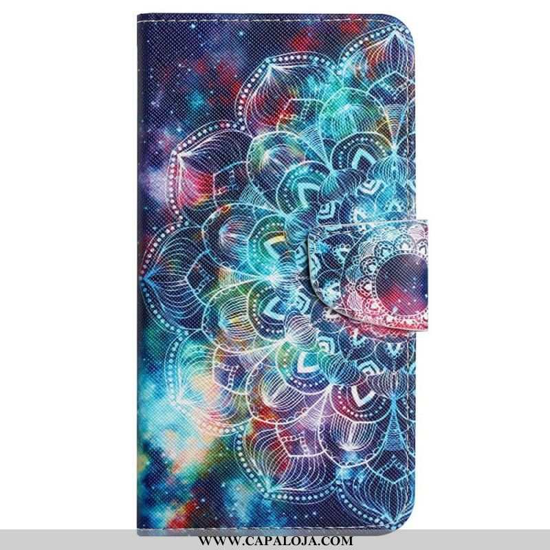 Capa Folio Para Samsung Galaxy A13 De Cordão Mandala De Tiras Chamativas