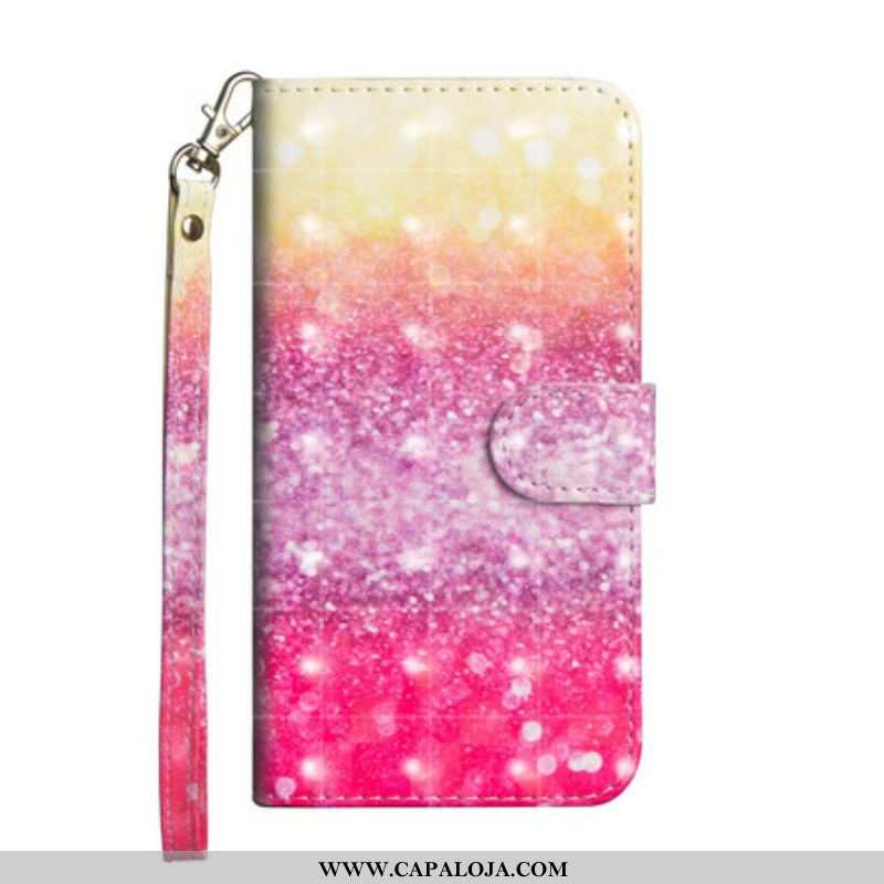 Capa Folio Para Samsung Galaxy A42 5G Gradiente Glitter Magenta