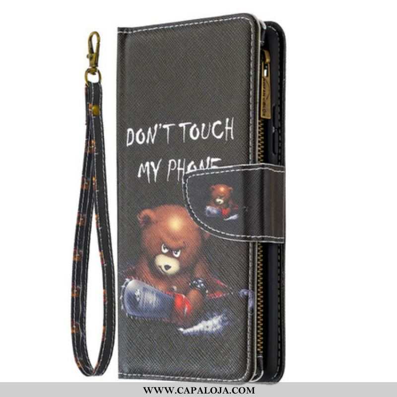 Capa Folio Para Samsung Galaxy A42 5G Urso De Bolso Com Zíper