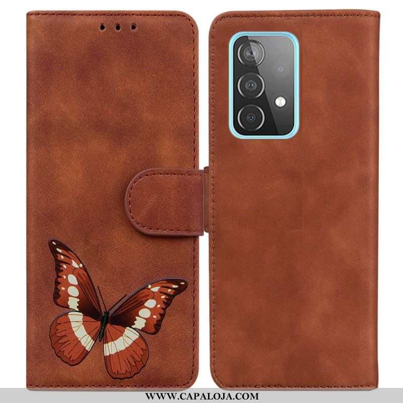 Capa Folio Para Samsung Galaxy A52 4G / A52 5G / A52s 5G Borboleta Com Toque De Pele