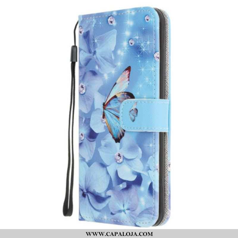 Capa Folio Para Samsung Galaxy A52 4G / A52 5G / A52s 5G De Cordão Borboletas Strappy Diamond