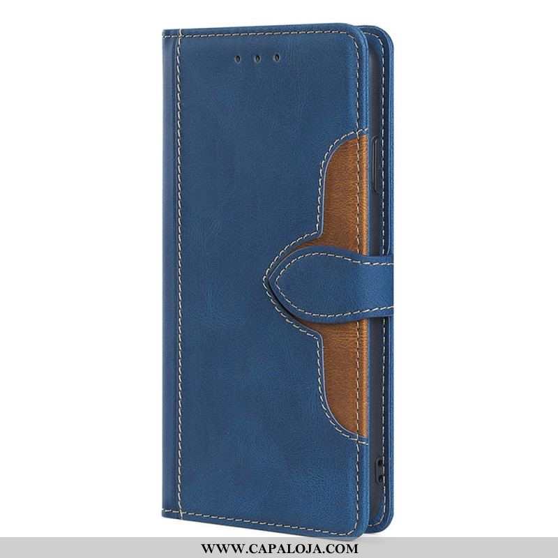 Capa Folio Para Samsung Galaxy A53 5G Couro Sintético Bicolor Estiloso