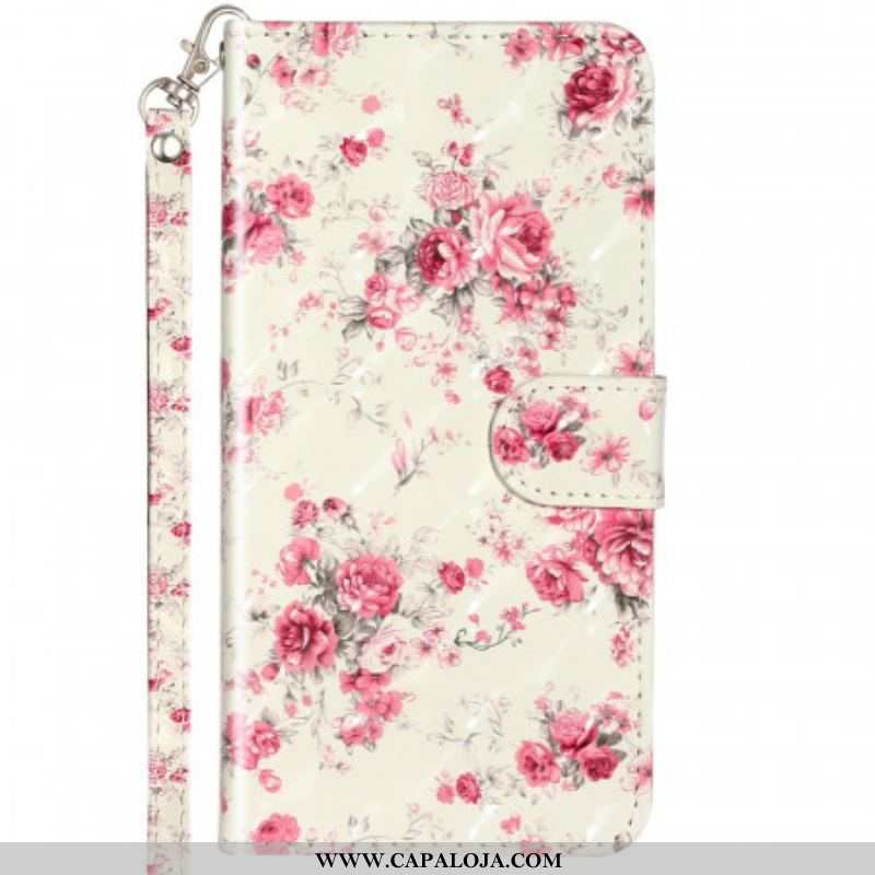 Capa Folio Para Samsung Galaxy A53 5G De Cordão Flores Da Liberdade Da Correia