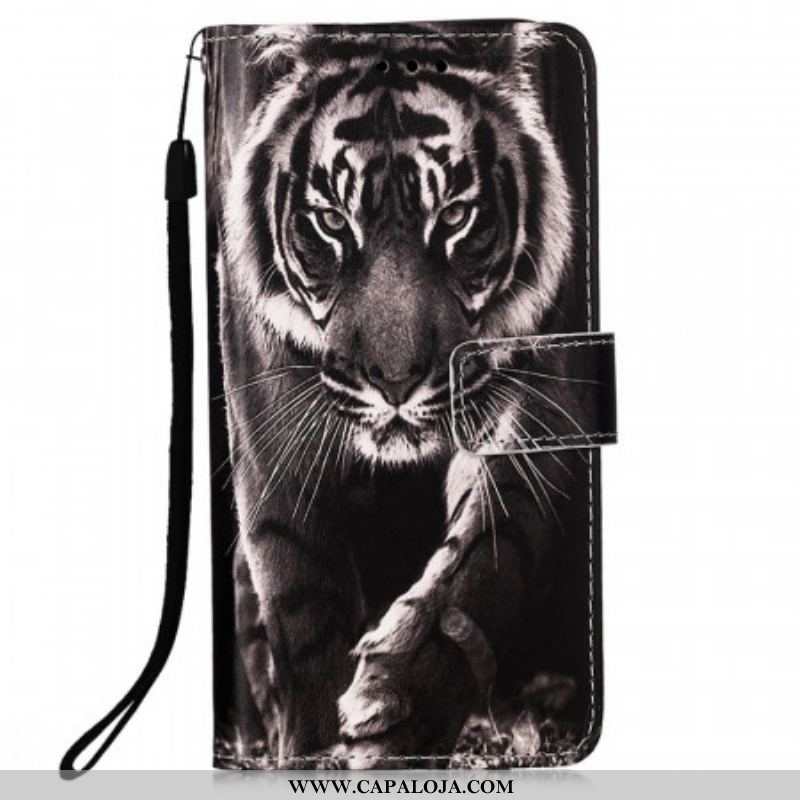 Capa Folio Para Samsung Galaxy A53 5G De Cordão Strappy Night Tiger