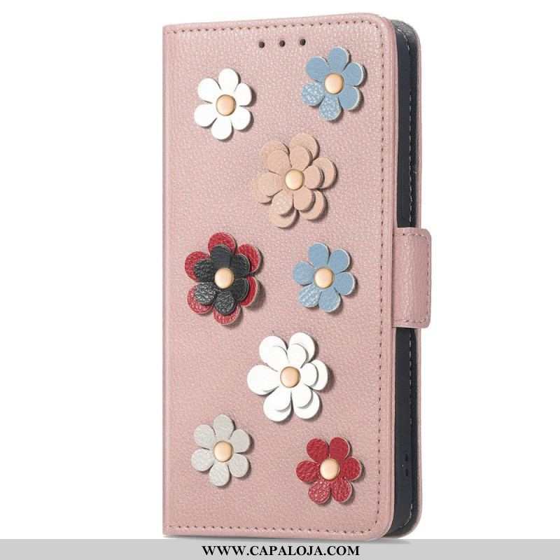 Capa Folio Para Samsung Galaxy A53 5G Flores 3d