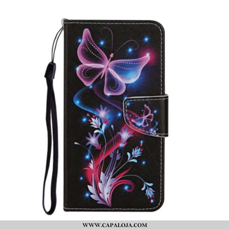 Capa Folio Para Samsung Galaxy A54 5G De Cordão Mariposas