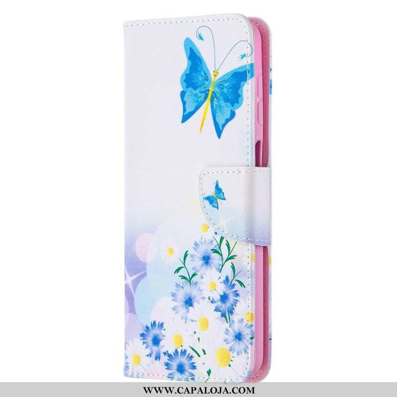 Capa Folio Para Samsung Galaxy M12 / A12 Borboletas E Flores Pintadas