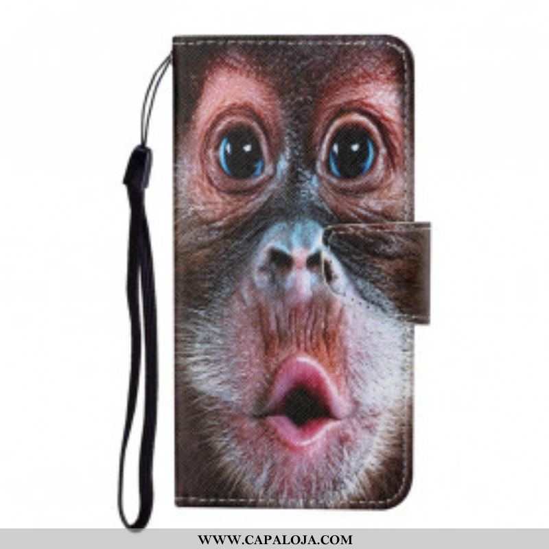 Capa Folio Para Samsung Galaxy M12 / A12 De Cordão Macaco Tanga