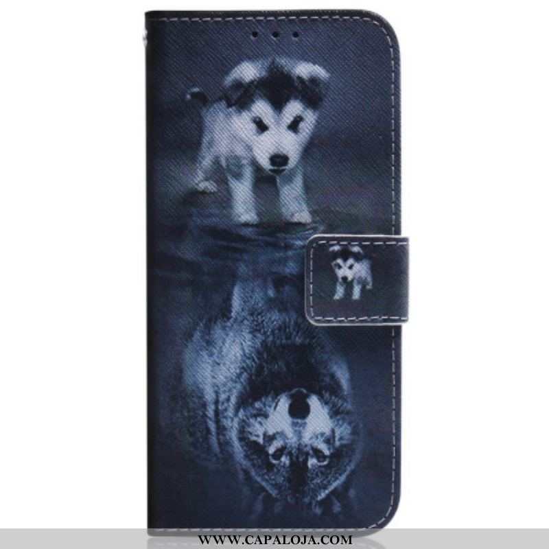 Capa Folio Para Samsung Galaxy M13 De Cordão Sonho De Cachorrinho Strappy