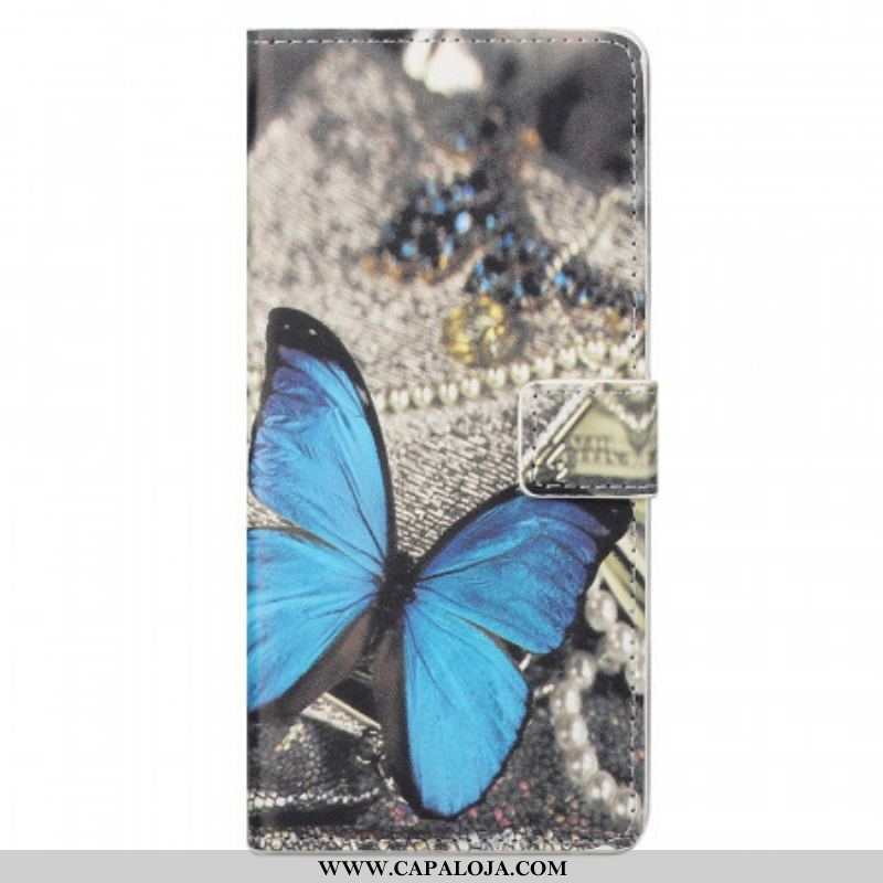 Capa Folio Para Samsung Galaxy M23 5G Borboleta Azul