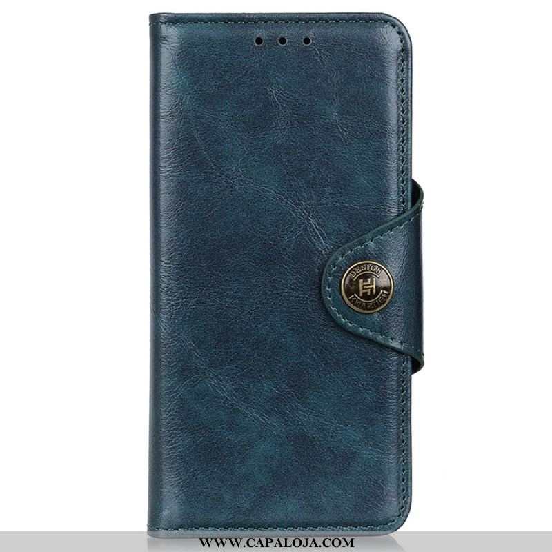 Capa Folio Para Samsung Galaxy M23 5G Botão Envernizado Imitação De Couro Khazneh