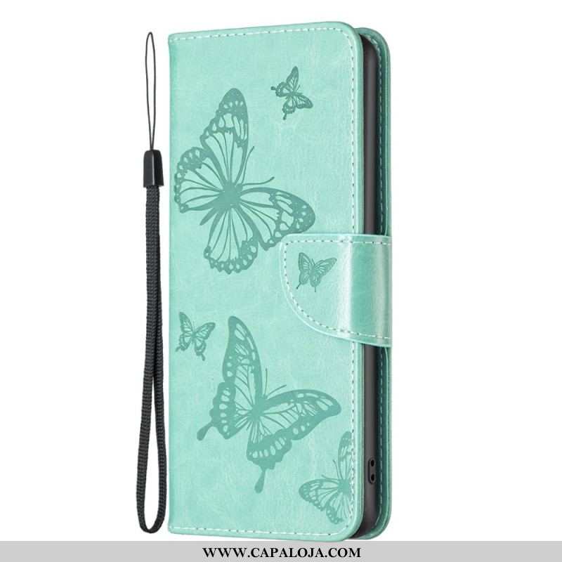 Capa Folio Para Samsung Galaxy M23 5G De Cordão Strappy Estampado Borboletas