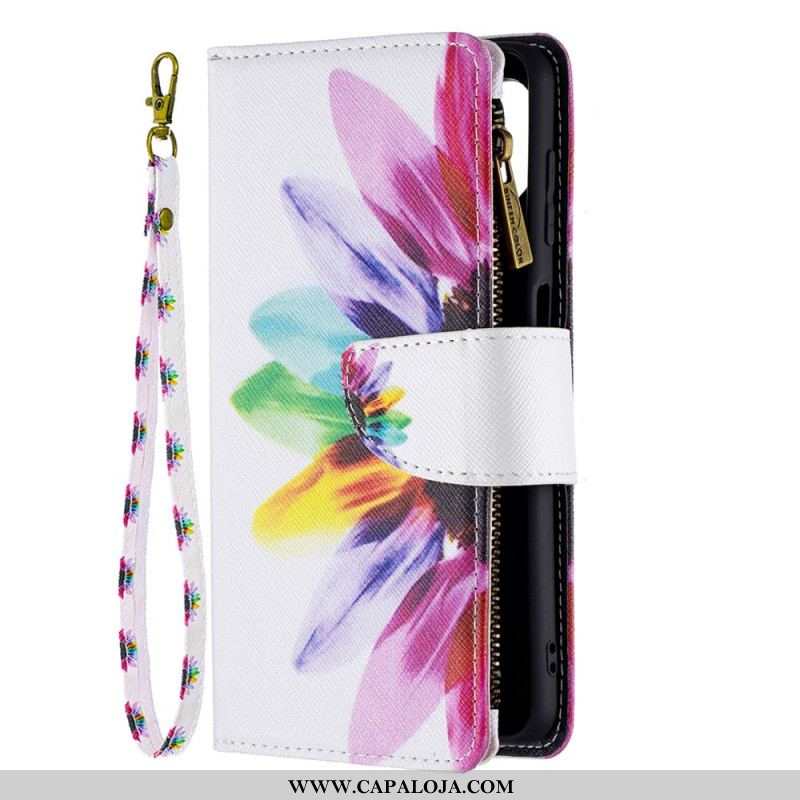 Capa Folio Para Samsung Galaxy M32 Bolso Com Zíper Flor