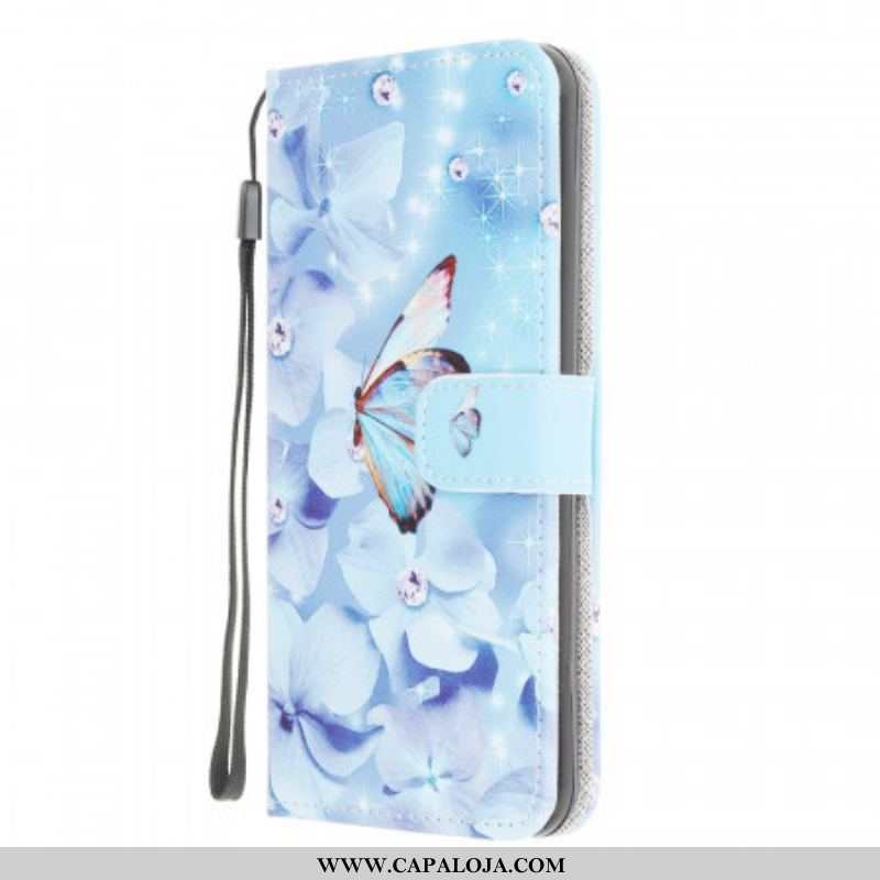 Capa Folio Para Samsung Galaxy M32 De Cordão Borboletas Strappy Diamond