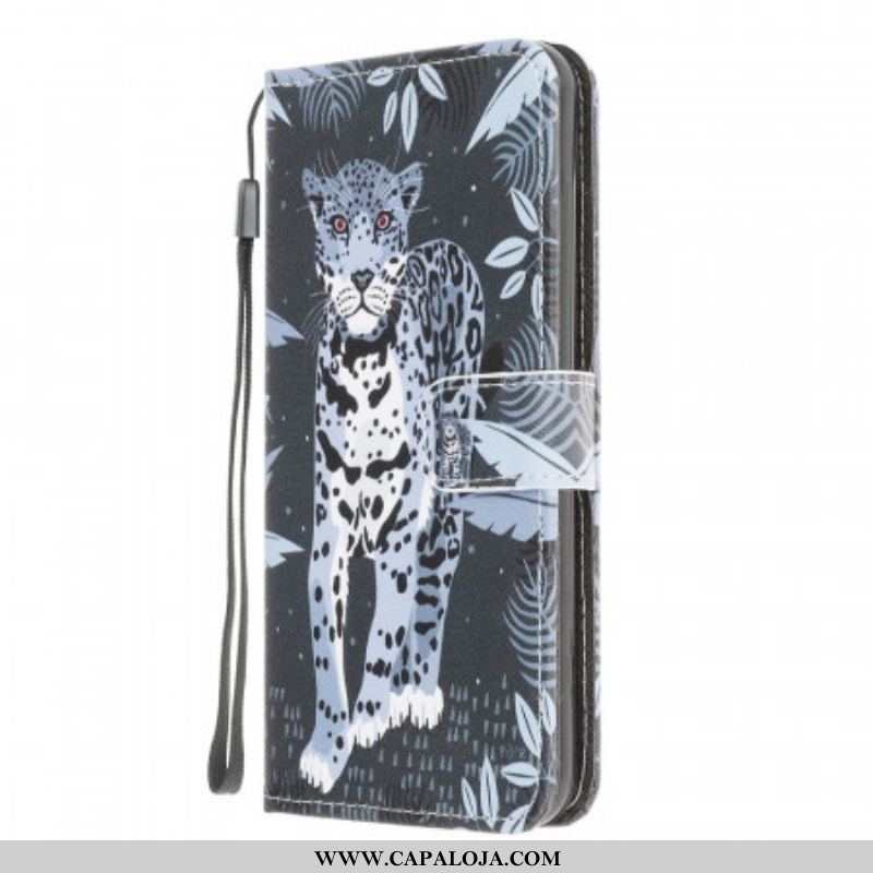 Capa Folio Para Samsung Galaxy M32 De Cordão Leopardo Strappy