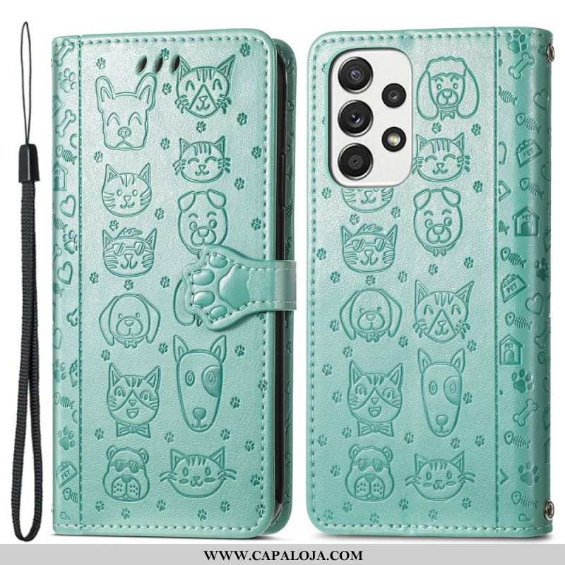 Capa Folio Para Samsung Galaxy M53 5G Animais Animados