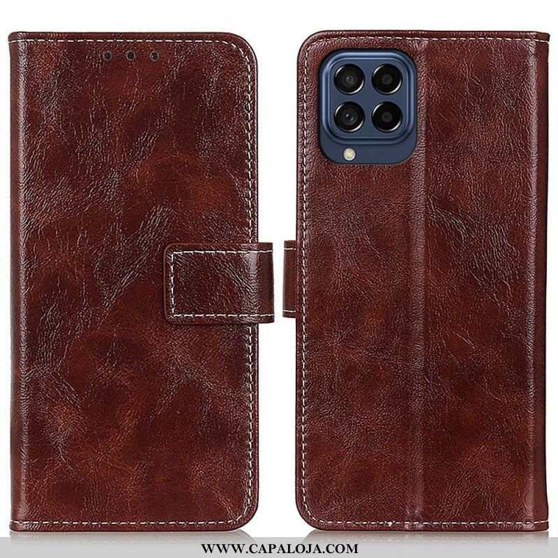 Capa Folio Para Samsung Galaxy M53 5G Couro Sintético Brilhante E Costura