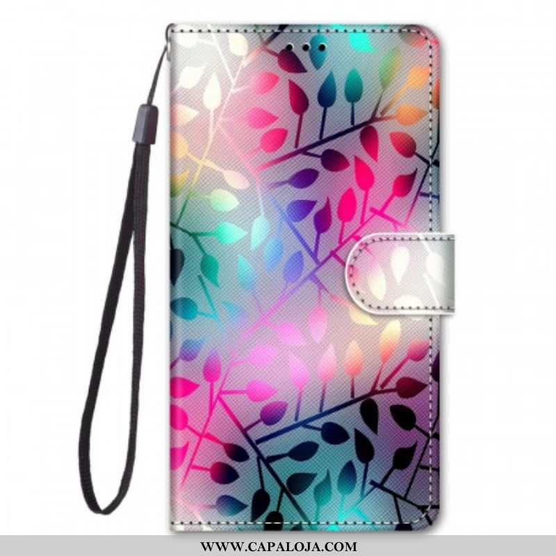 Capa Folio Para Samsung Galaxy M53 5G De Cordão Tiras De Folhas