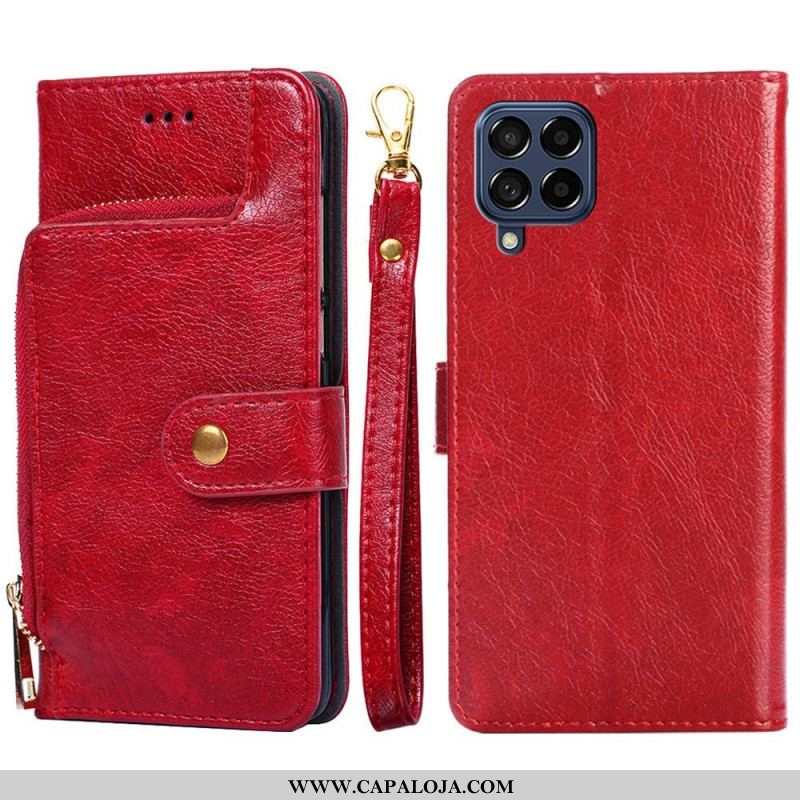 Capa Folio Para Samsung Galaxy M53 5G Porta-moedas Frontal E Cordão