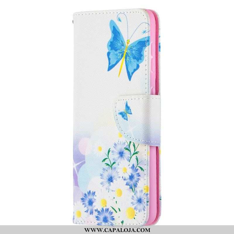 Capa Folio Para Samsung Galaxy S21 5G Borboletas E Flores Pintadas