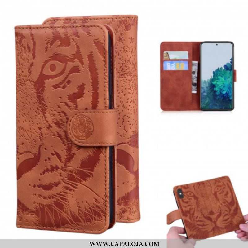 Capa Folio Para Samsung Galaxy S21 5G Estampa Cara De Tigre