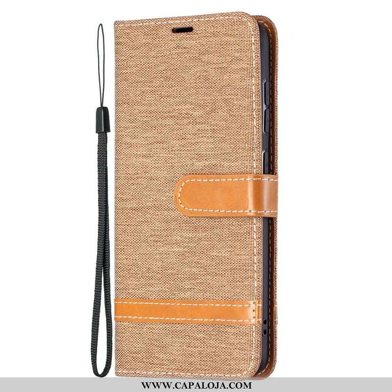 Capa Folio Para Samsung Galaxy S21 FE De Cordão Correia Efeito Tecido E Couro