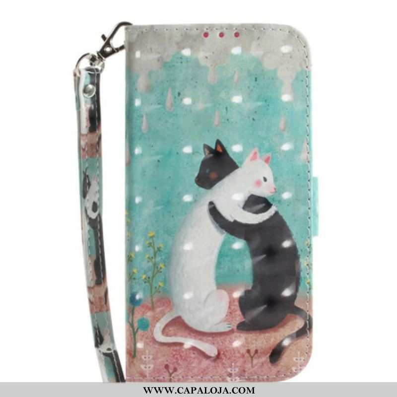 Capa Folio Para Samsung Galaxy S21 FE De Cordão Strappy Cat Friends