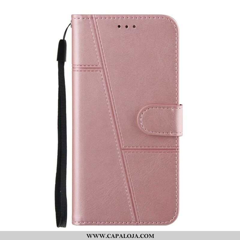 Capa Folio Para Samsung Galaxy S21 FE De Cordão Strappy Geo Leather Effect