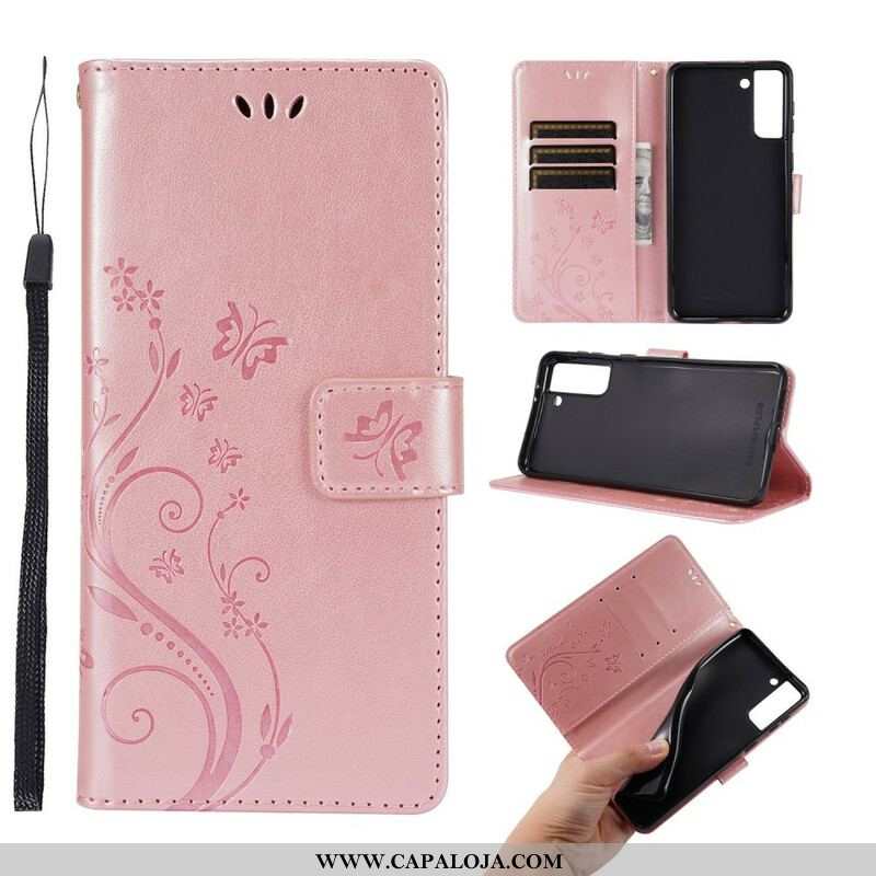 Capa Folio Para Samsung Galaxy S21 Plus 5G Borboletas Ao Vento