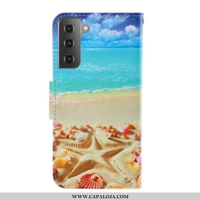 Capa Folio Para Samsung Galaxy S21 Plus 5G De Cordão Praia Da Corda