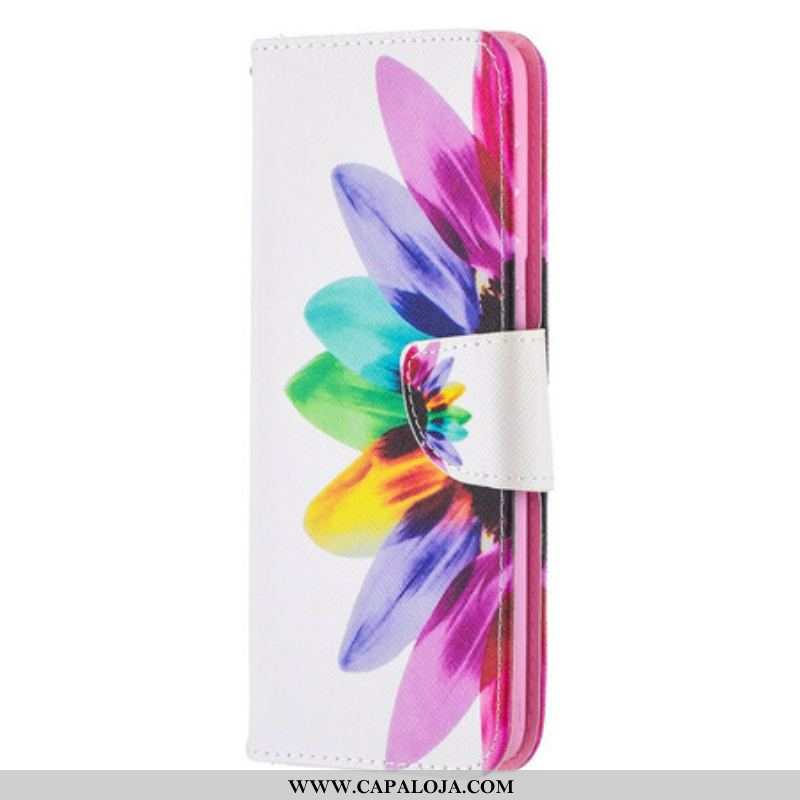 Capa Folio Para Samsung Galaxy S21 Plus 5G Flor Aquarela