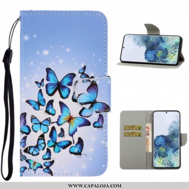 Capa Folio Para Samsung Galaxy S21 Ultra 5G De Cordão Variações De Tiras Borboletas