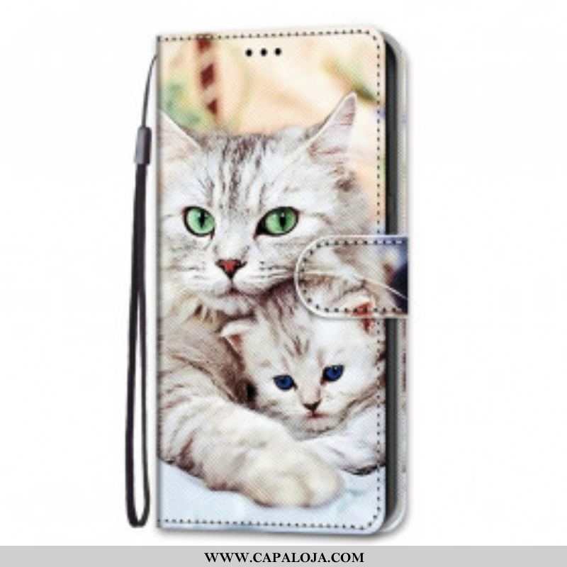 Capa Folio Para Samsung Galaxy S21 Ultra 5G Família De Gatos