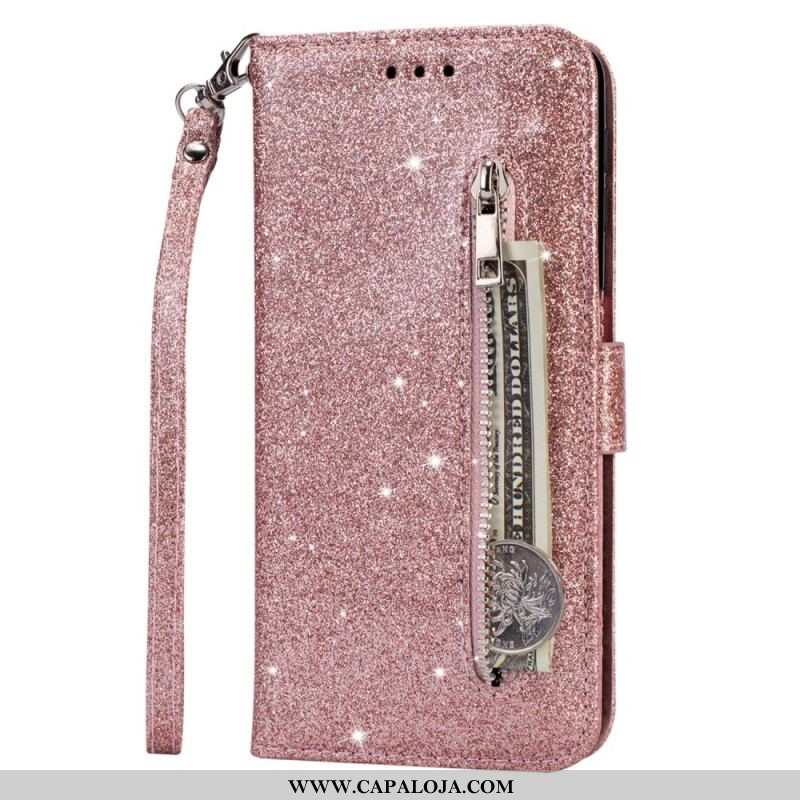 Capa Folio Para Samsung Galaxy S22 5G Bolsa De Moedas Glitter